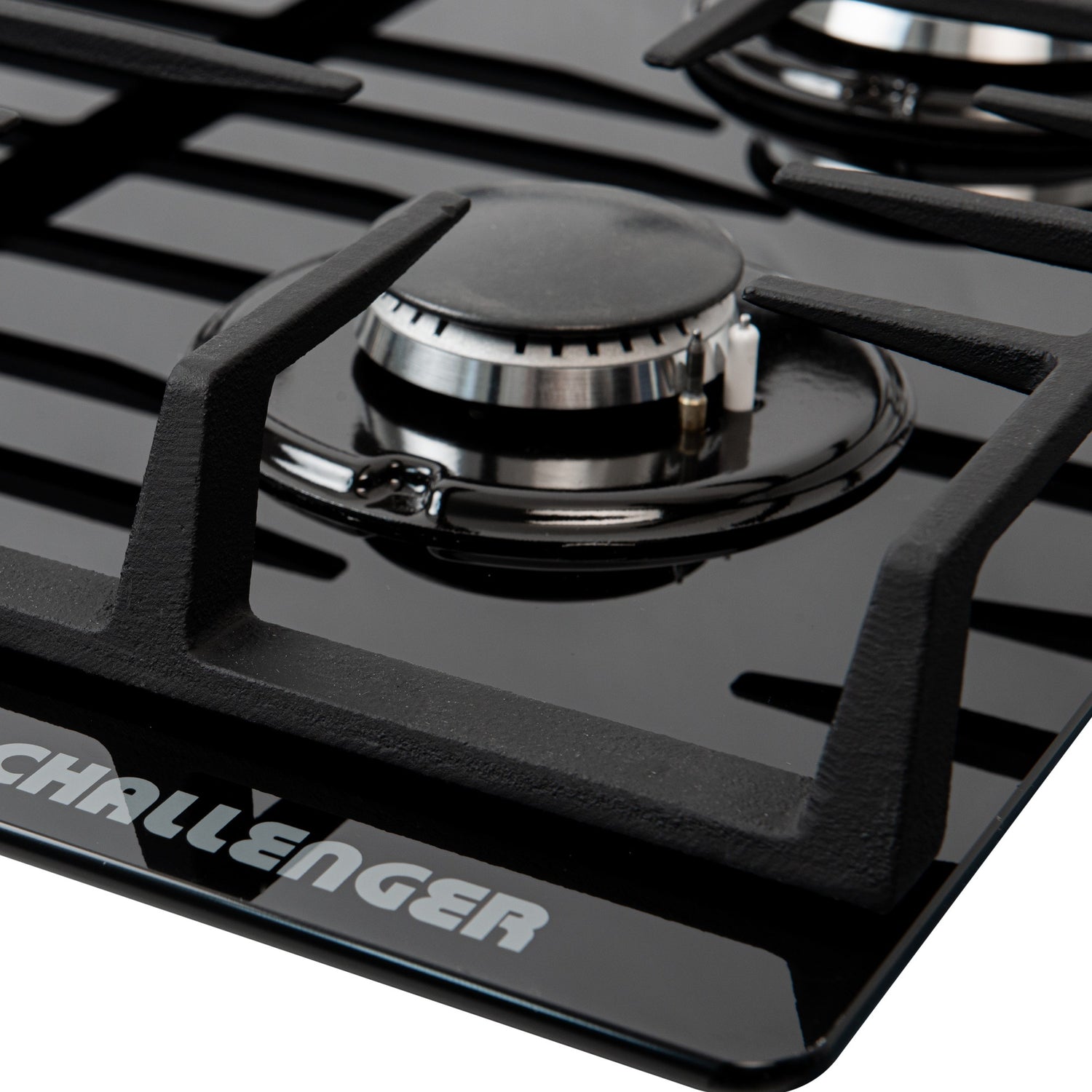 Estufa de Empotrar Challenger Cristal Squadra Negro 65x52cm para Gas Natural con Tres Quemadores y Un Quemador Triple Corona - ESTUFAS DE EMPORTRAR Y CUBIERTAS | Bylmo