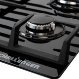 Estufa de Empotrar Challenger Cristal Squadra Negro 65x52cm para Gas Natural con Tres Quemadores y Un Quemador Triple Corona - ESTUFAS DE EMPORTRAR Y CUBIERTAS | Bylmo