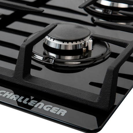 Estufa de Empotrar Challenger Cristal Squadra Negro 65x52cm para Gas Natural con Tres Quemadores y Un Quemador Triple Corona - ESTUFAS DE EMPORTRAR Y CUBIERTAS | Bylmo