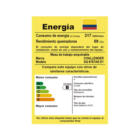 Estufa de Empotrar Challenger Cristal Squadra Negro 65x52cm para Gas Natural con Tres Quemadores y Un Quemador Triple Corona - ESTUFAS DE EMPORTRAR Y CUBIERTAS | Bylmo