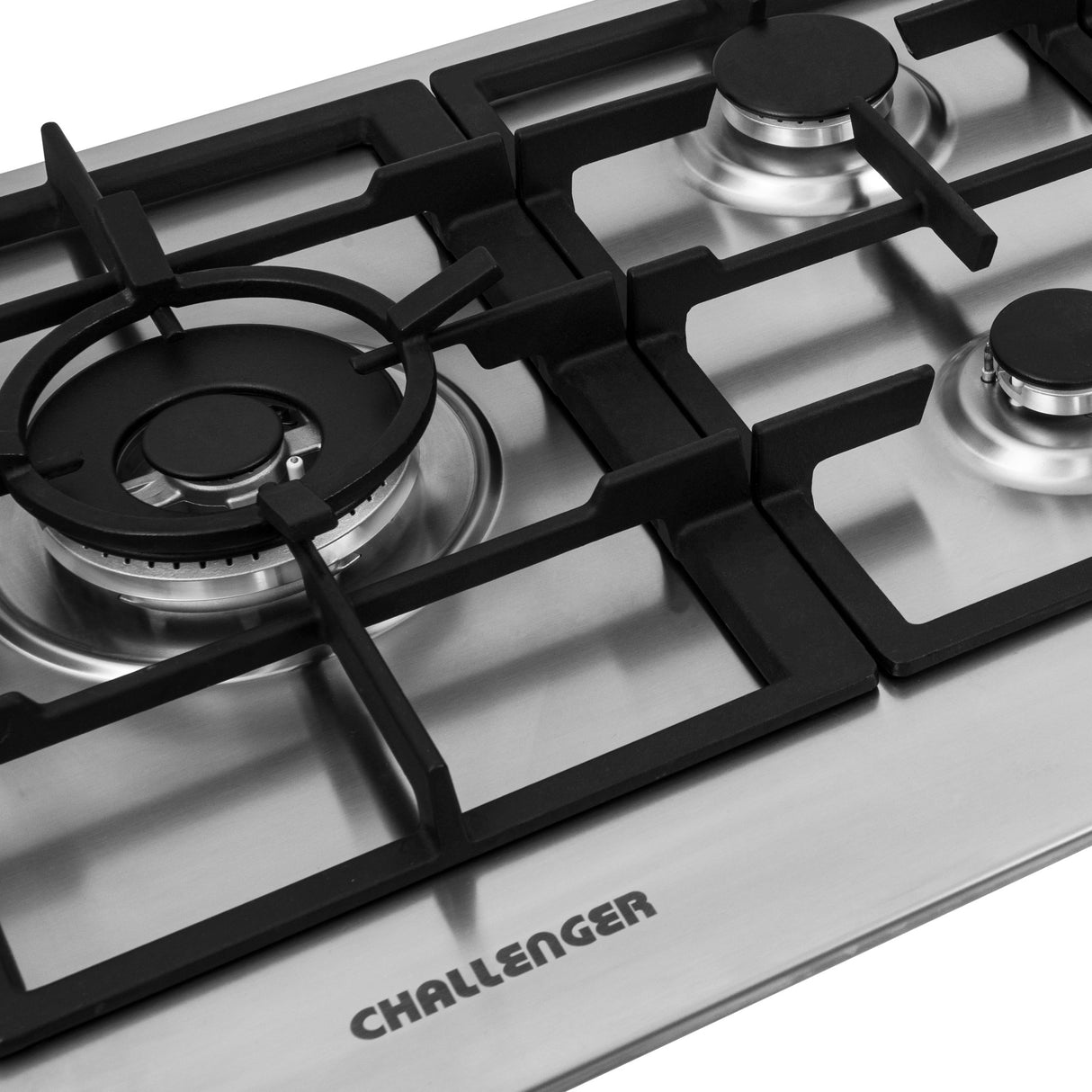 Estufa de Empotrar Challenger Verona Plateado y Negro 86x51cm 110 Voltios para Gas Natural con Cinco Quemadores - ESTUFAS DE EMPORTRAR Y CUBIERTAS | Bylmo