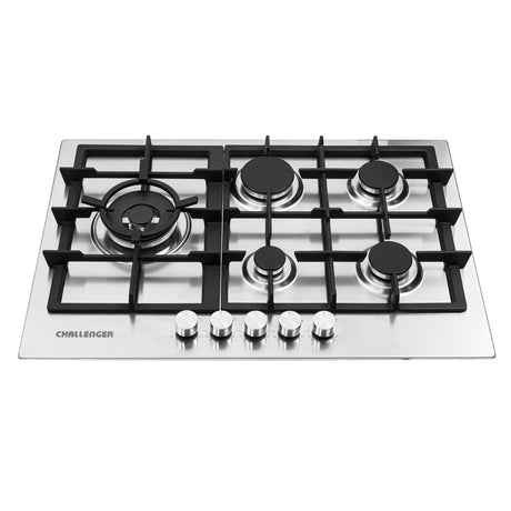 Estufa de Empotrar Challenger Verona Plateado y Negro 75x51cm 110 Voltios para Gas Natural con Cinco Quemadores - ESTUFAS DE EMPORTRAR Y CUBIERTAS | Bylmo