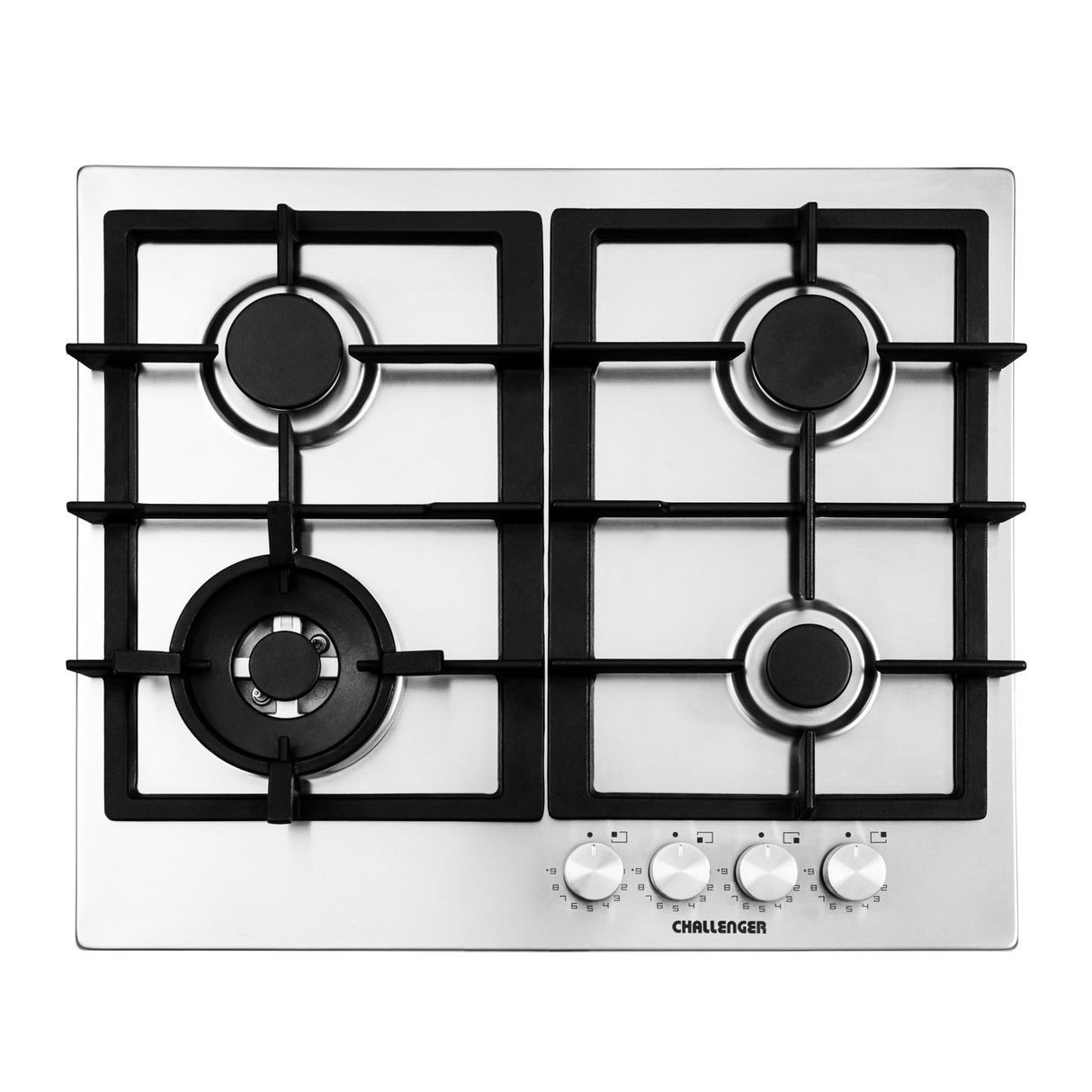 Estufa de Empotrar Challenger Verona Plateado y Negro 60x51cm 110 Voltios para Gas Natural con Cuatro Quemadores - ESTUFAS DE EMPORTRAR Y CUBIERTAS | Bylmo
