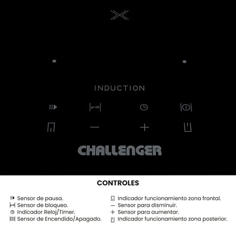 Estufa de Empotrar Challenger Inducción Negro 30x52cm 220 Voltios con Dos Quemadores y con Pantalla Digital - ESTUFAS DE EMPORTRAR Y CUBIERTAS | Bylmo
