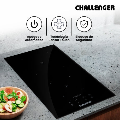 Estufa de Empotrar Challenger Inducción Negro 30x52cm 220 Voltios con Dos Quemadores y con Pantalla Digital - ESTUFAS DE EMPORTRAR Y CUBIERTAS | Bylmo