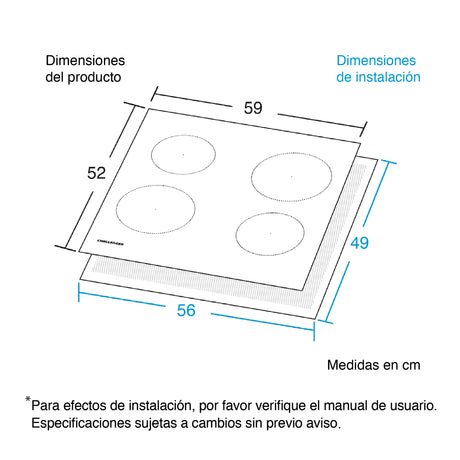Estufa de Empotrar Challenger Vitrocerámica Negro 56x49cm 220 Voltios con Cuatro Quemadores y con Pantalla Digital - ESTUFAS DE EMPORTRAR Y CUBIERTAS | Bylmo