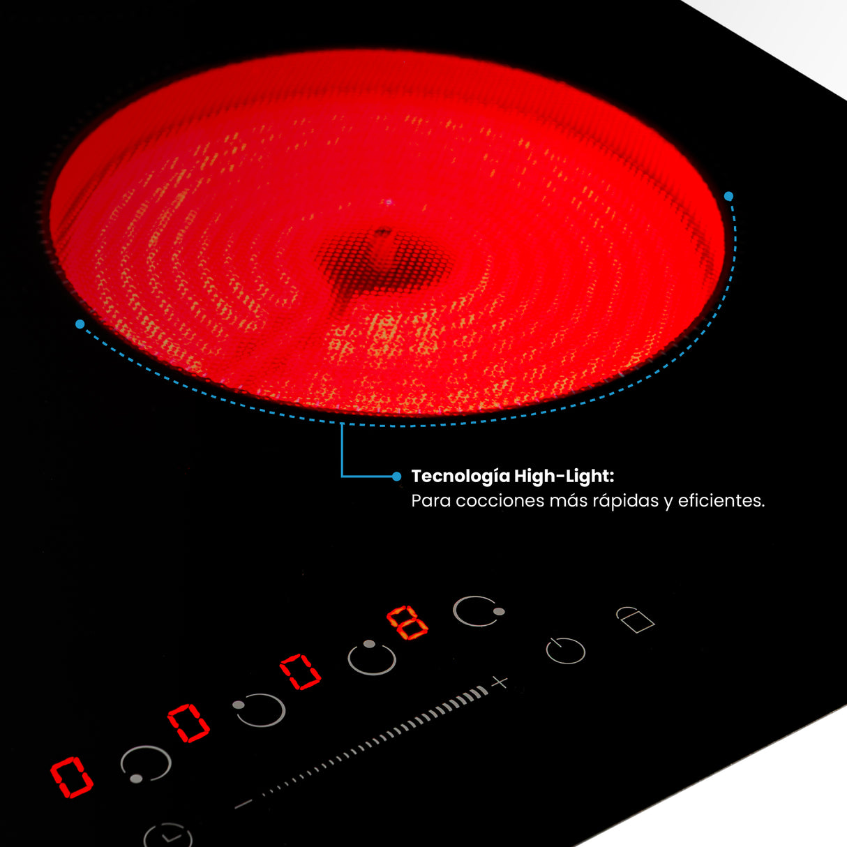 Estufa de Empotrar Challenger Vitrocerámica Negro 56x49cm 220 Voltios con Cuatro Quemadores y con Pantalla Digital - ESTUFAS DE EMPORTRAR Y CUBIERTAS | Bylmo