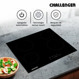 Estufa de Empotrar Challenger Vitrocerámica Negro 56x49cm 220 Voltios con Cuatro Quemadores y con Pantalla Digital - ESTUFAS DE EMPORTRAR Y CUBIERTAS | Bylmo