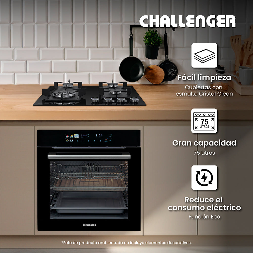 Horno de Empotrar Challenger Aura Negro 59.8x59.8cm Electrico 220 Voltios con Pantalla Digital - HORNOS DE EMPORTRAR | Bylmo