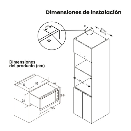 Horno Microondas de Empotrar Challenger Gris y Negro 59.5x38.8cm de 25 Litros con Ocho Funciones Preconfiguradas - HORNOS MICROONDAS | Bylmo