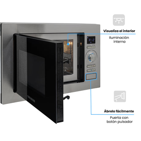 Horno Microondas de Empotrar Challenger Gris y Negro 59.5x38.8cm de 25 Litros con Ocho Funciones Preconfiguradas - HORNOS MICROONDAS | Bylmo