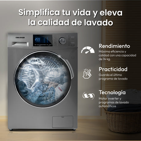 Lavadora Secadora Challenger Inventer Plateado 59.5x85cm 14 Kilogramos - LAVADORAS Y SECADORAS | Bylmo