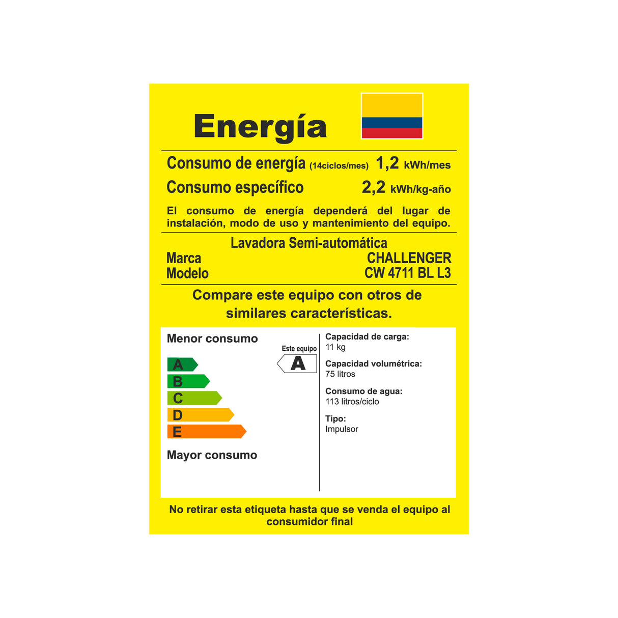 Lavadora Semiautomática Challenger Blanco y Gris 76.1x88.5cm 11 Kilogramos - LAVADORAS Y SECADORAS | Bylmo