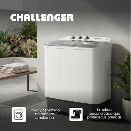 Lavadora Semiautomática Challenger Blanco y Gris 76.1x88.5cm 11 Kilogramos - LAVADORAS Y SECADORAS | Bylmo