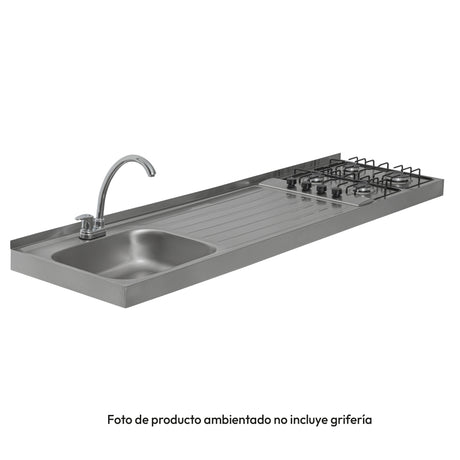 Mesón de Cocina Challenger Gris 180x50.3cm de Acero Inoxidable con Pozuelo Lado Izquierdo y con Estufa - MESONES DE COCINA | Bylmo