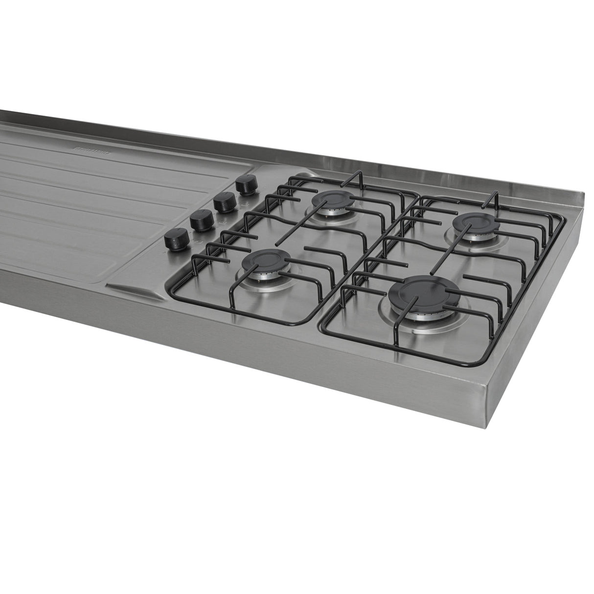 Mesón de Cocina Challenger Gris 180x50.3cm de Acero Inoxidable con Pozuelo Lado Izquierdo y con Estufa - MESONES DE COCINA | Bylmo