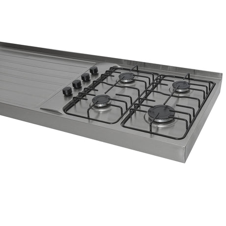 Mesón de Cocina Challenger Gris 180x50.3cm de Acero Inoxidable con Pozuelo Lado Izquierdo y con Estufa - MESONES DE COCINA | Bylmo