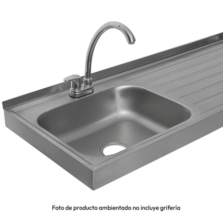Mesón de Cocina Challenger Gris 180x50.3cm de Acero Inoxidable con Pozuelo Lado Izquierdo y con Estufa - MESONES DE COCINA | Bylmo