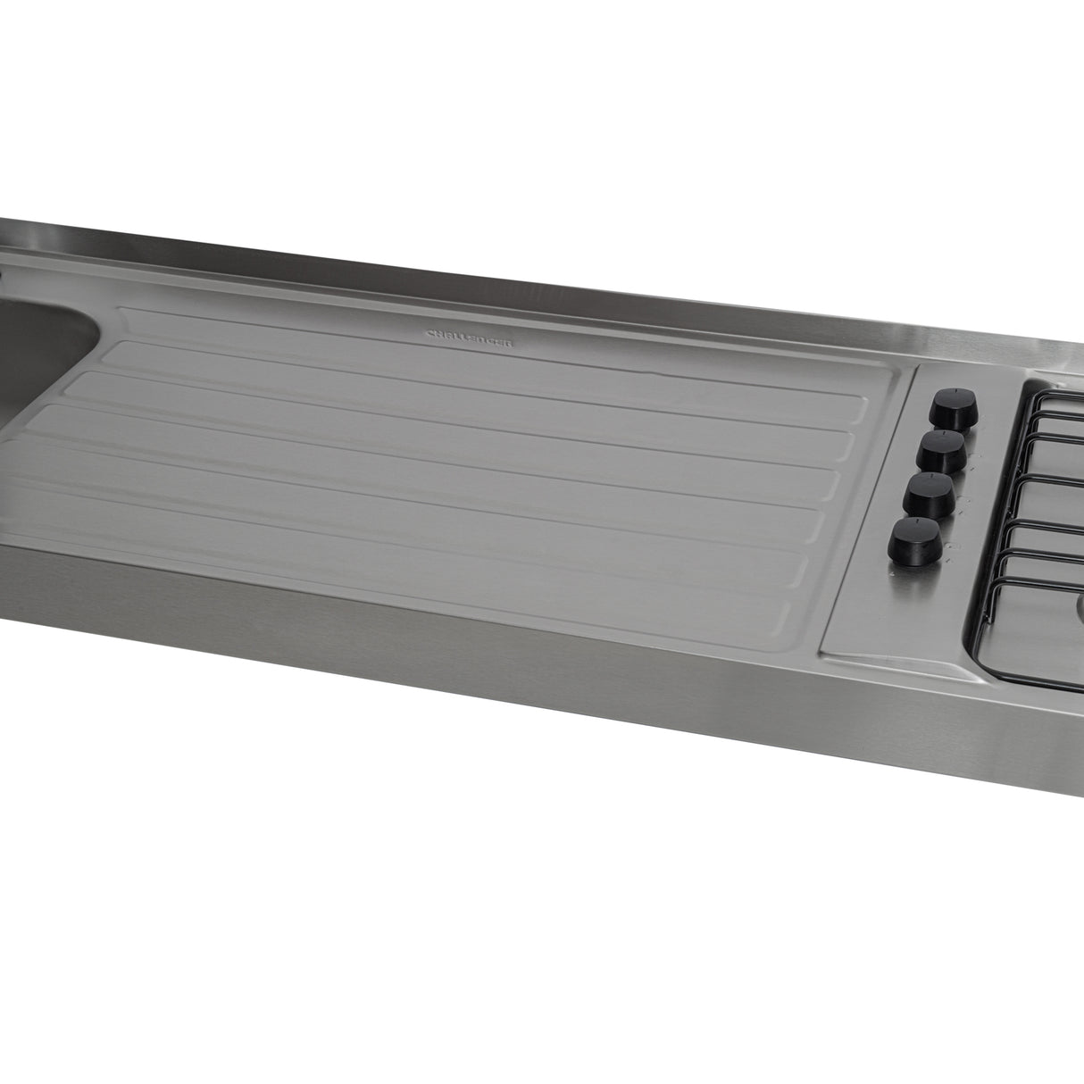 Mesón de Cocina Challenger Gris 180x50.3cm de Acero Inoxidable con Pozuelo Lado Izquierdo y con Estufa - MESONES DE COCINA | Bylmo