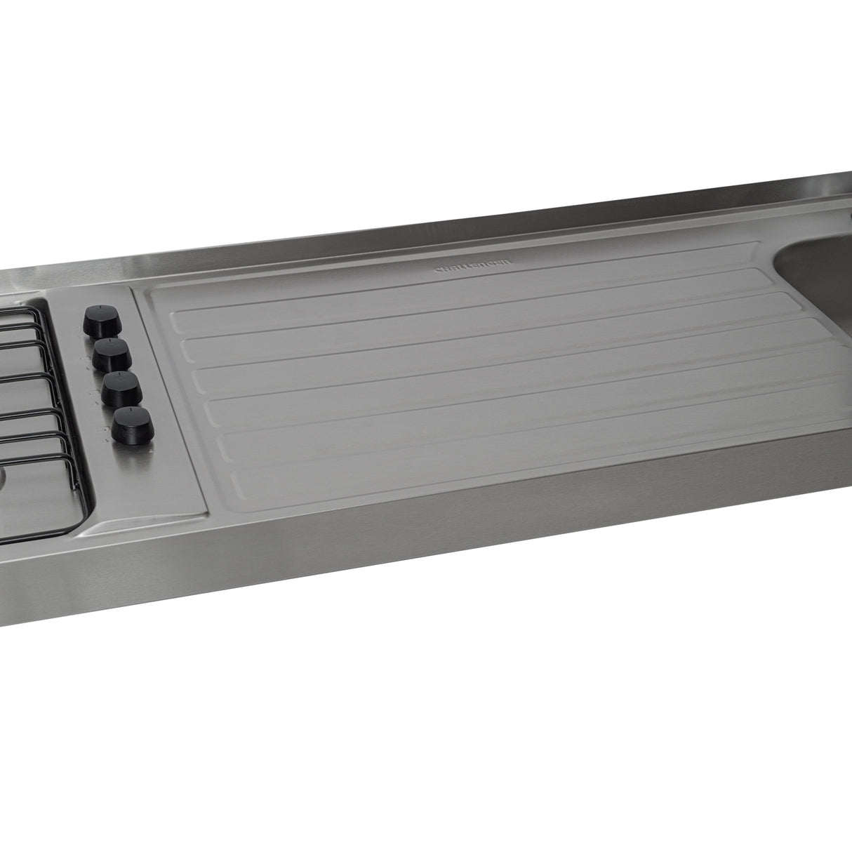 Mesón de Cocina Challenger Gris 180x50.3cm de Acero Inoxidable con Pozuelo Lado Derecho y con Estufa - MESONES DE COCINA | Bylmo