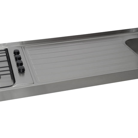 Mesón de Cocina Challenger Gris 180x50.3cm de Acero Inoxidable con Pozuelo Lado Derecho y con Estufa - MESONES DE COCINA | Bylmo