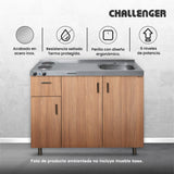 Mesón de Cocina Challenger Gris 120x50cm de Acero Inoxidable con Pozuelo Lado Derecho y con Estufa - MESONES DE COCINA | Bylmo