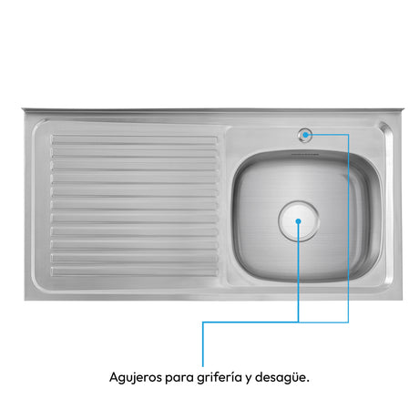 Mesón de Cocina Challenger Gris 100x50cm de Acero Inoxidable con Pozuelo Lado Derecho y sin Estufa - MESONES DE COCINA | Bylmo