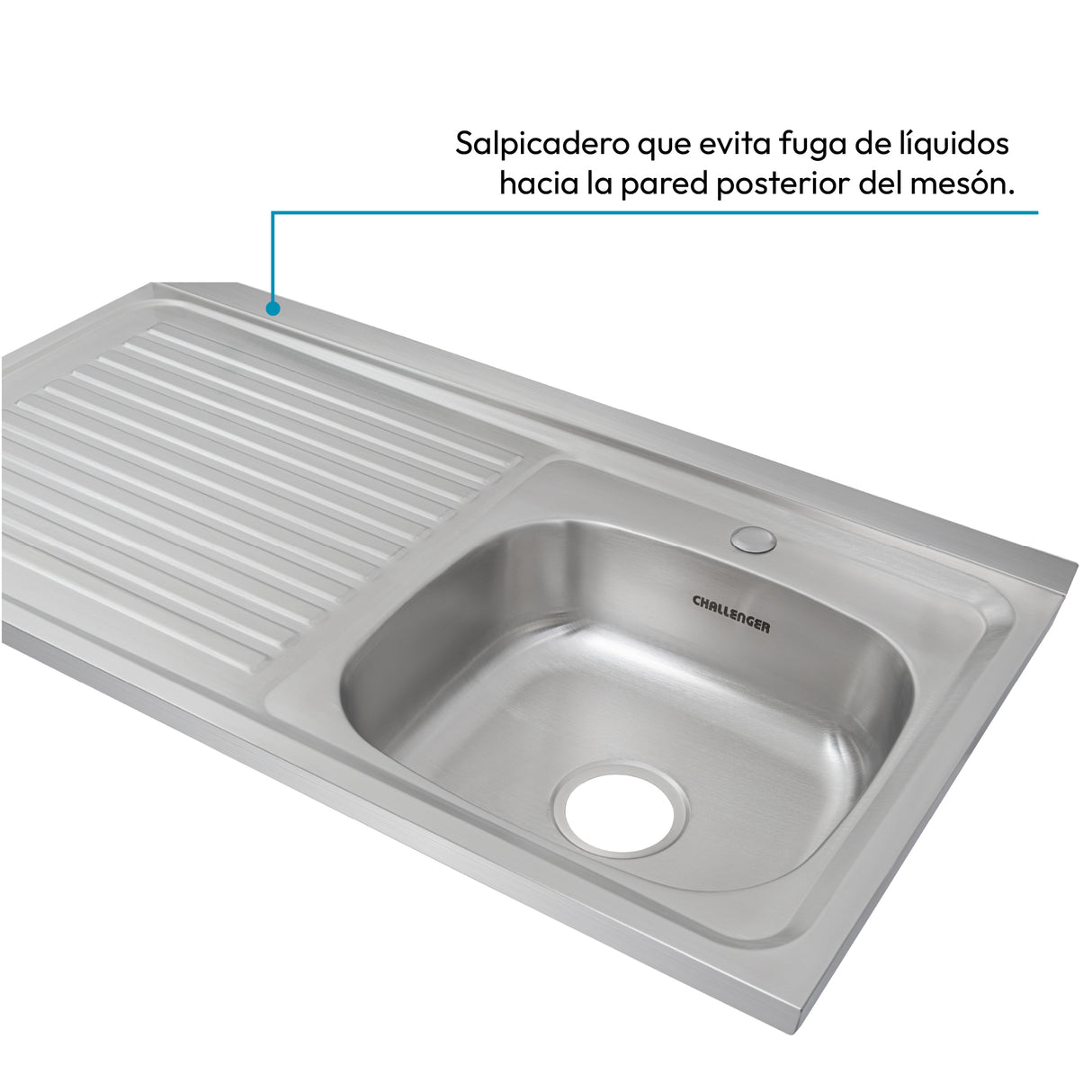 Mesón de Cocina Challenger Gris 100x50cm de Acero Inoxidable con Pozuelo Lado Derecho y sin Estufa - MESONES DE COCINA | Bylmo