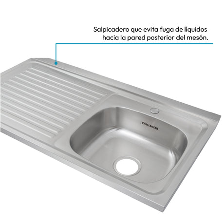 Mesón de Cocina Challenger Gris 100x50cm de Acero Inoxidable con Pozuelo Lado Derecho y sin Estufa - MESONES DE COCINA | Bylmo
