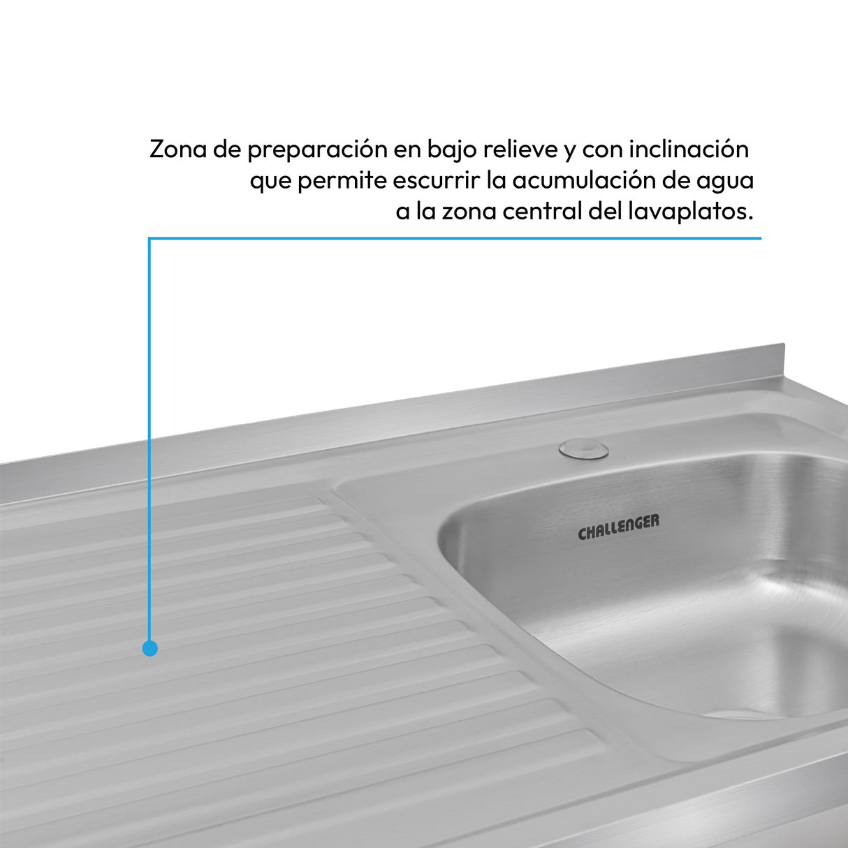 Mesón de Cocina Challenger Gris 100x50cm de Acero Inoxidable con Pozuelo Lado Derecho y sin Estufa - MESONES DE COCINA | Bylmo