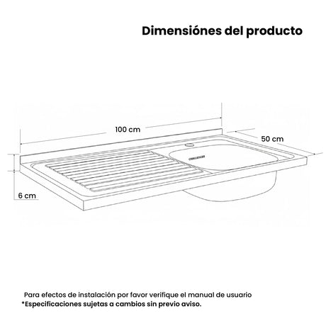 Mesón de Cocina Challenger Gris 100x50cm de Acero Inoxidable con Pozuelo Lado Derecho y sin Estufa - MESONES DE COCINA | Bylmo