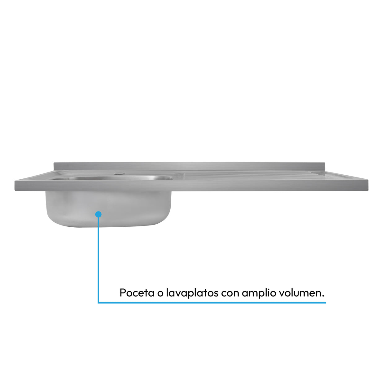 Mesón de Cocina Challenger Gris 100x50cm de Acero Inoxidable con Pozuelo Lado Izquierdo y sin Estufa - MESONES DE COCINA | Bylmo
