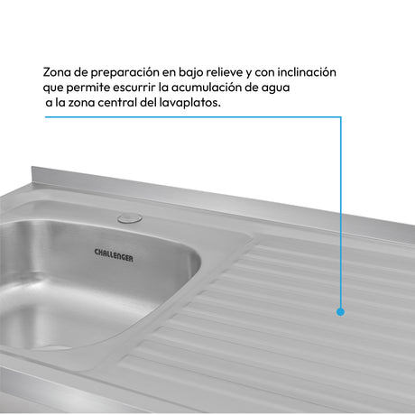 Mesón de Cocina Challenger Gris 100x50cm de Acero Inoxidable con Pozuelo Lado Izquierdo y sin Estufa - MESONES DE COCINA | Bylmo