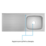 Mesón de Cocina Challenger Gris 120x50cm de Acero Inoxidable con Pozuelo Lado Derecho y sin Estufa - MESONES DE COCINA | Bylmo