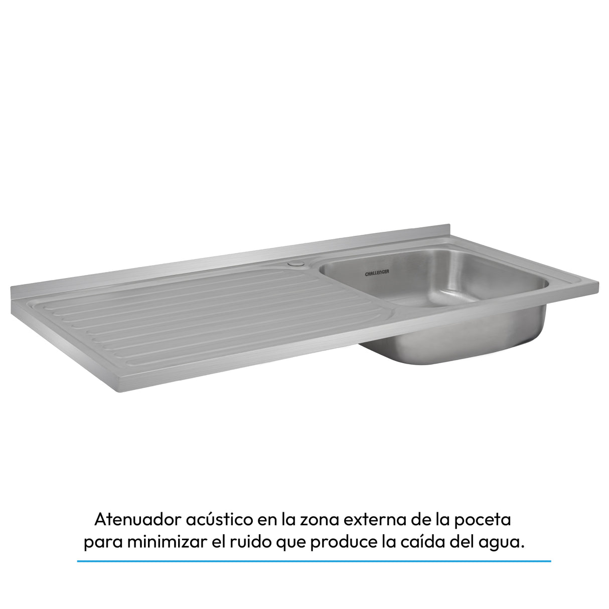 Mesón de Cocina Challenger Gris 120x50cm de Acero Inoxidable con Pozuelo Lado Derecho y sin Estufa - MESONES DE COCINA | Bylmo