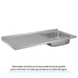 Mesón de Cocina Challenger Gris 120x50cm de Acero Inoxidable con Pozuelo Lado Derecho y sin Estufa - MESONES DE COCINA | Bylmo