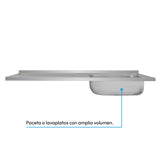 Mesón de Cocina Challenger Gris 120x50cm de Acero Inoxidable con Pozuelo Lado Derecho y sin Estufa - MESONES DE COCINA | Bylmo