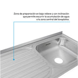 Mesón de Cocina Challenger Gris 120x50cm de Acero Inoxidable con Pozuelo Lado Derecho y sin Estufa - MESONES DE COCINA | Bylmo