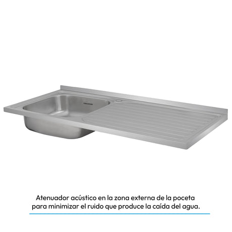 Mesón de Cocina Challenger Gris 120x50cm de Acero Inoxidable con Pozuelo Lado Izquierdo y sin Estufa - MESONES DE COCINA | Bylmo