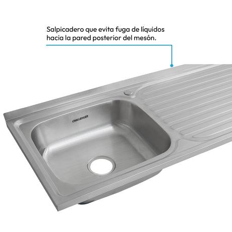Mesón de Cocina Challenger Gris 120x50cm de Acero Inoxidable con Pozuelo Lado Izquierdo y sin Estufa - MESONES DE COCINA | Bylmo