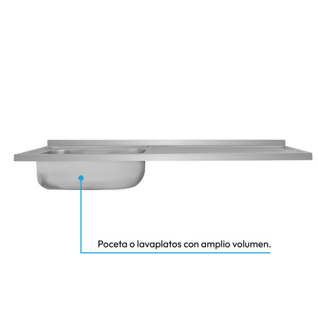 Mesón de Cocina Challenger Gris 120x50cm de Acero Inoxidable con Pozuelo Lado Izquierdo y sin Estufa - MESONES DE COCINA | Bylmo