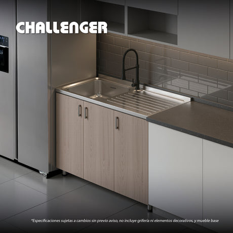 Mesón de Cocina Challenger Gris 120x50cm de Acero Inoxidable con Pozuelo Lado Izquierdo y sin Estufa - MESONES DE COCINA | Bylmo