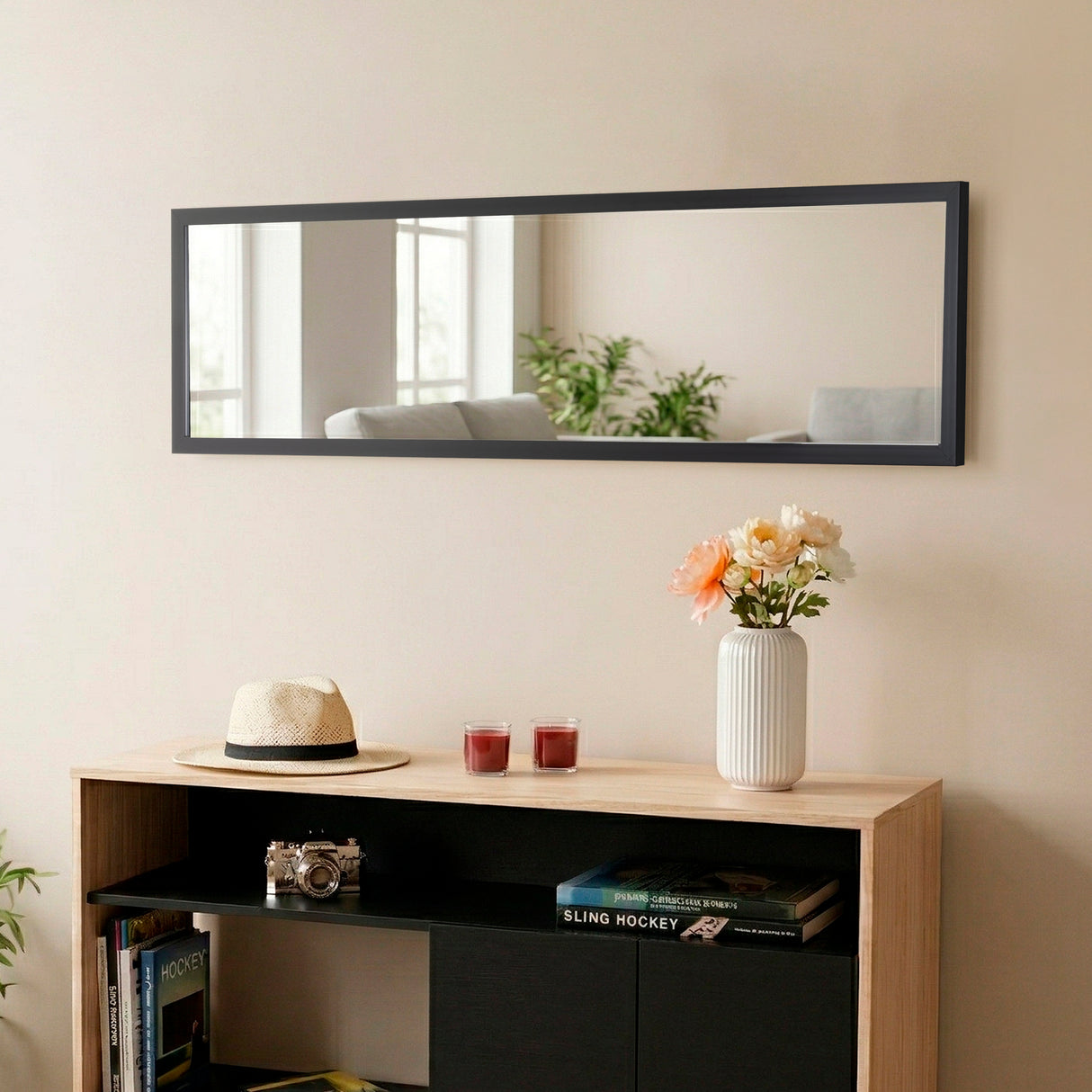 Espejo de Pared Liam Negro 34x124cm Rectangular con Marco en Poliestireno - ESPEJOS DE PARED | Bylmo