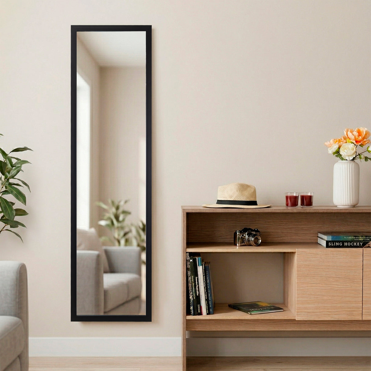 Espejo de Pared Liam Negro 34x124cm Rectangular con Marco en Poliestireno - ESPEJOS DE PARED | Bylmo