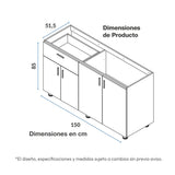 Mueble Inferior de Cocina Challenger Acandi 149.2x85cm sin Meson y sin Estufa