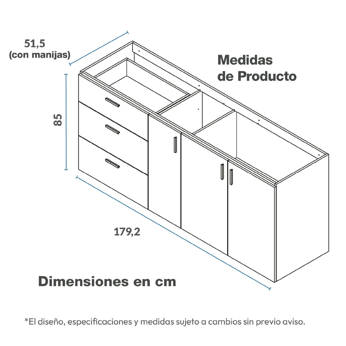Mueble Inferior de Cocina Challenger Acandi 179.2x85cm sin Meson y sin Estufa - MUEBLES INFERIORES DE COCINA | Bylmo