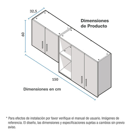 Mueble Superior de Cocina Challenger Acandi 150x60cm con Espacio para Extractor