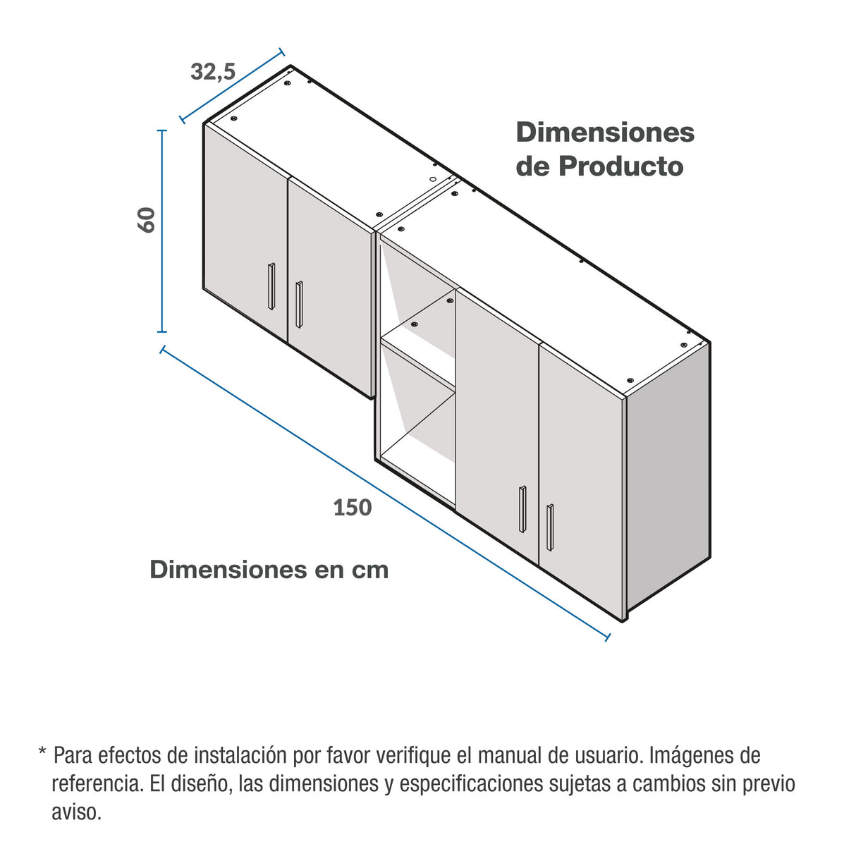 Mueble Superior de Cocina Challenger Acandi 150x60cm con Espacio para Extractor - MUEBLES SUPERIORES DE COCINA | Bylmo