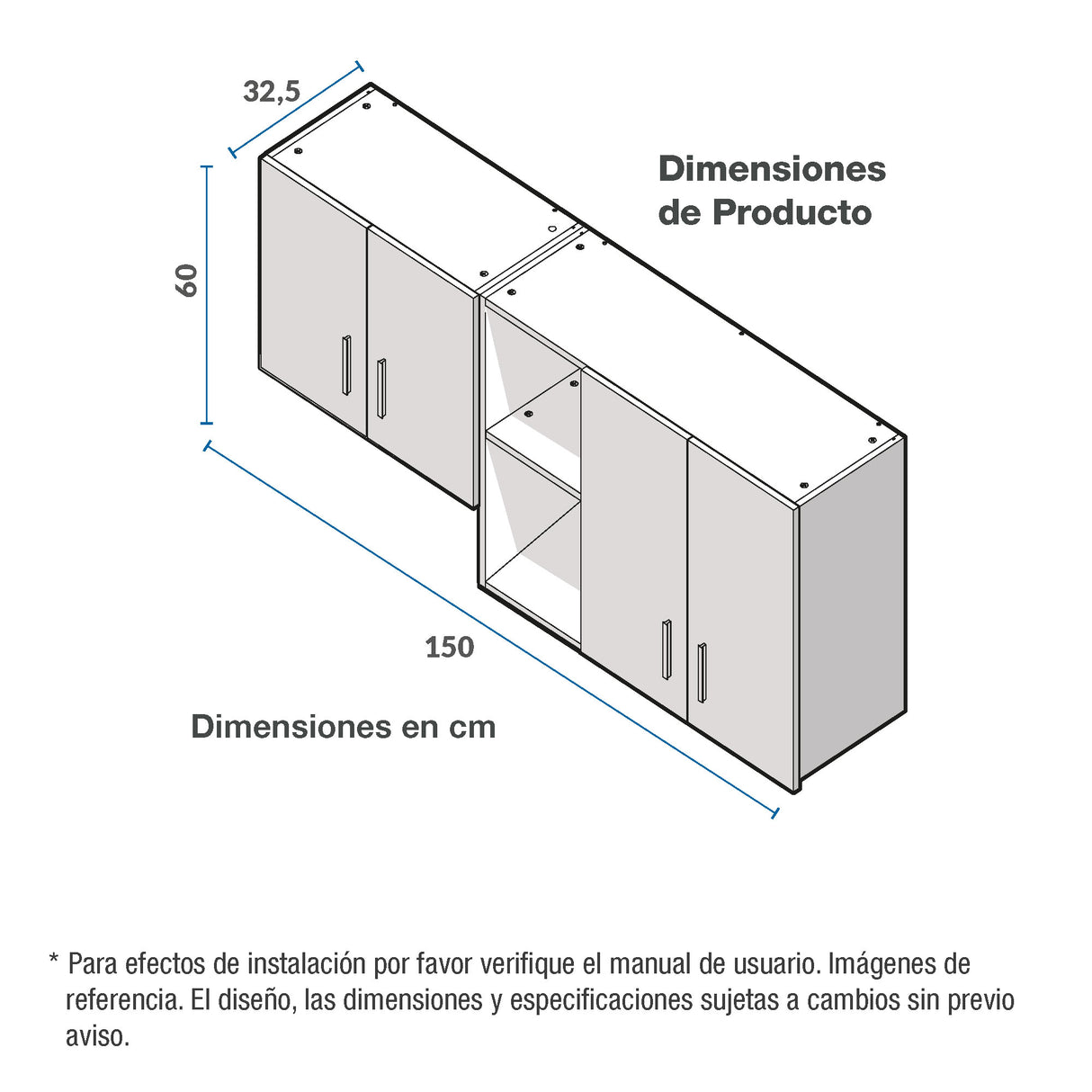 Mueble Superior de Cocina Challenger Nola 150x60cm con Espacio para Extractor - MUEBLES SUPERIORES DE COCINA | Bylmo