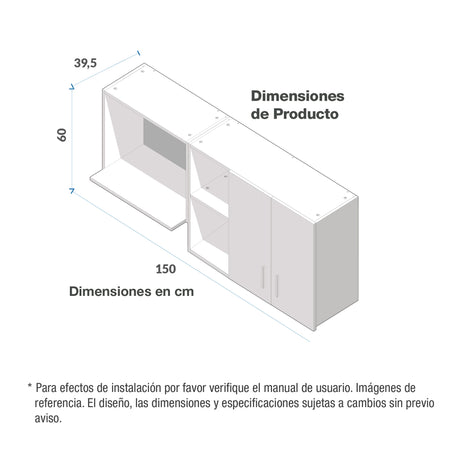 Mueble Superior de Cocina Challenger Acandi 150x60cm con Espacio para Extractor y con Espacio para Microondas - MUEBLES SUPERIORES DE COCINA | Bylmo